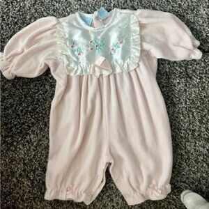 Pink Floral Embroidered Kids One Piece